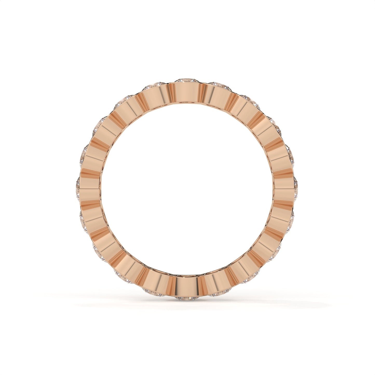 Gold ring with a textured band on a white background