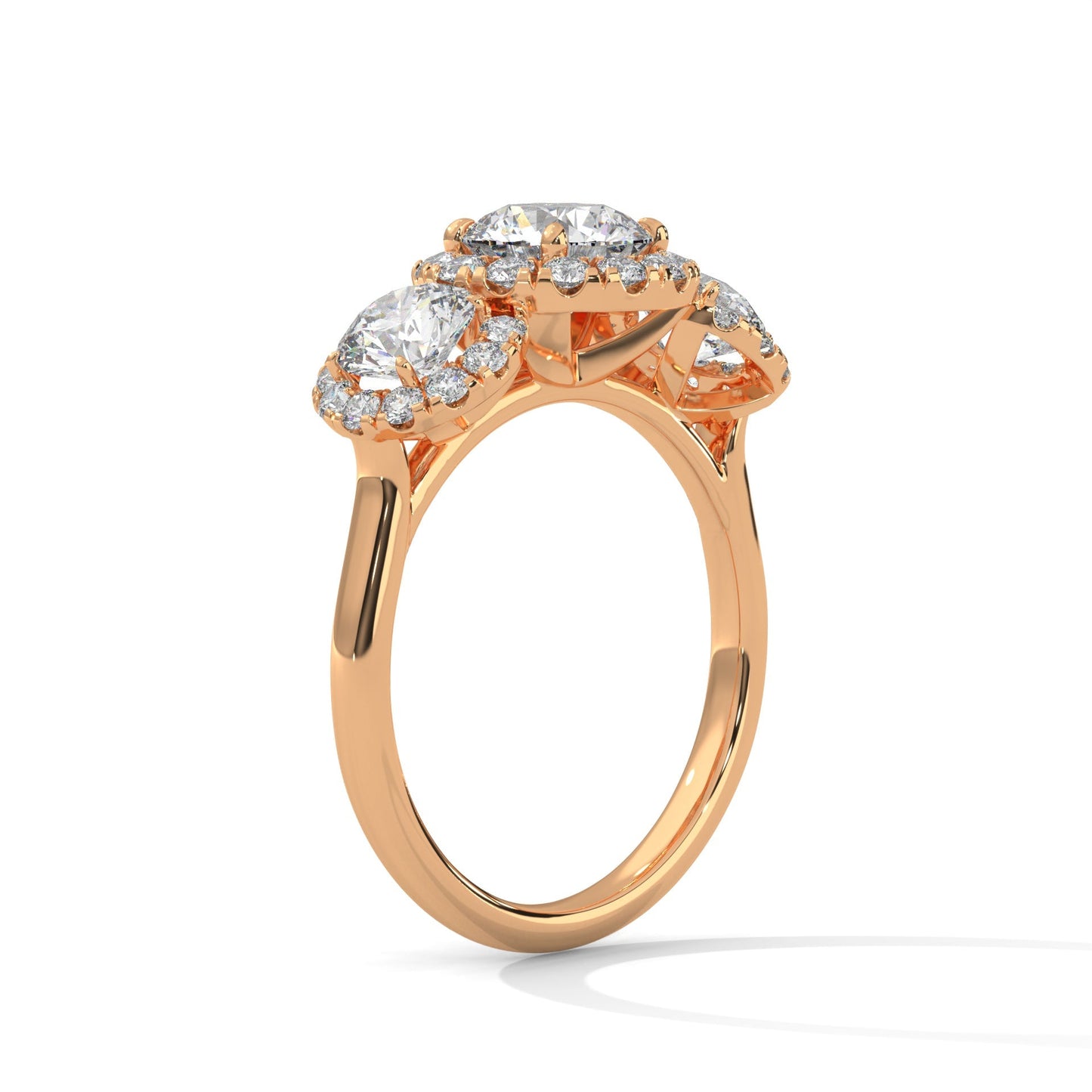 Round Cut Lab Diamond Three Stone Engagement Ring