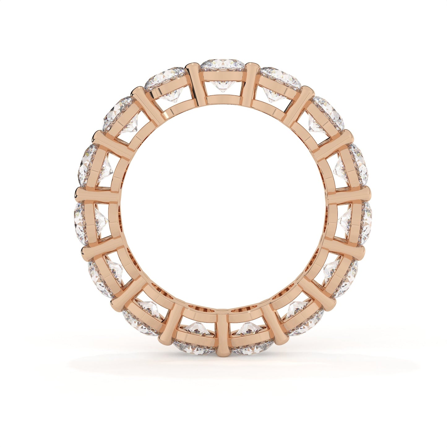 Rose gold ring with diamond accents on a white background