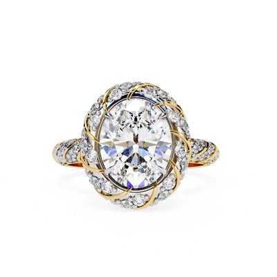 Gold and diamond ring on a white background