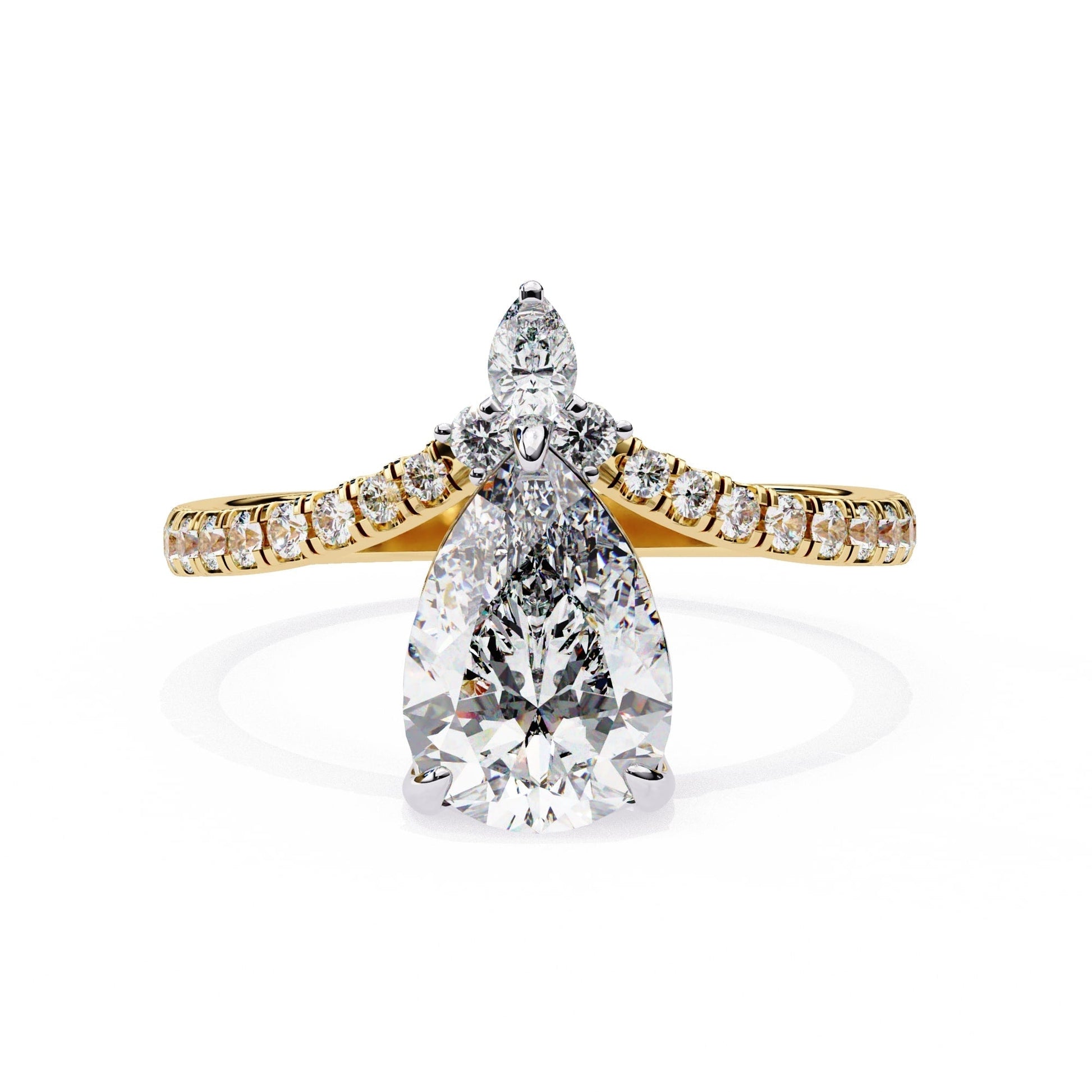 Gold and silver diamond ring on a white background