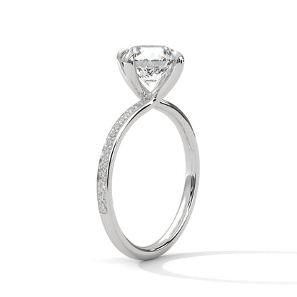Round Lab Diamond Solitaire Accent Engagement Ring With 4 Prongs