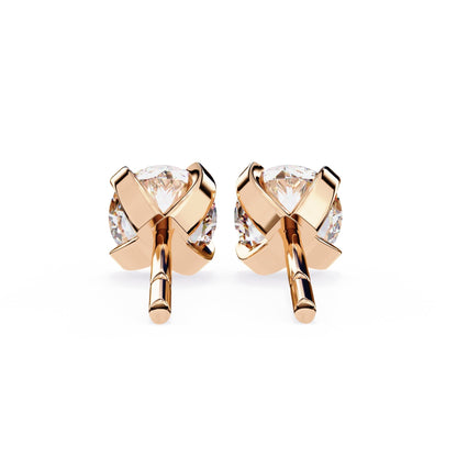 Double claw Round Lab Grown Diamond Stud Earrings