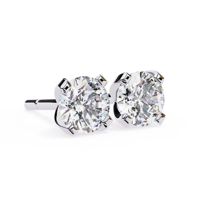 Double claw Round Lab Grown Diamond Stud Earrings