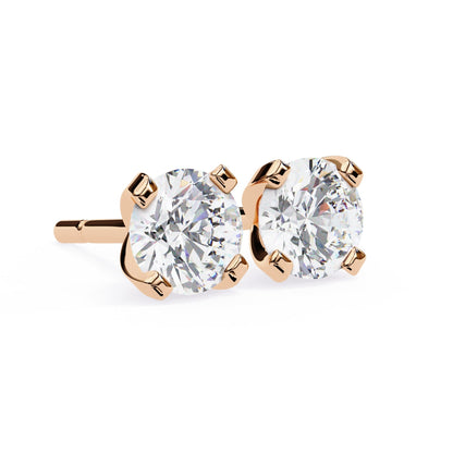 Double claw Round Lab Grown Diamond Stud Earrings