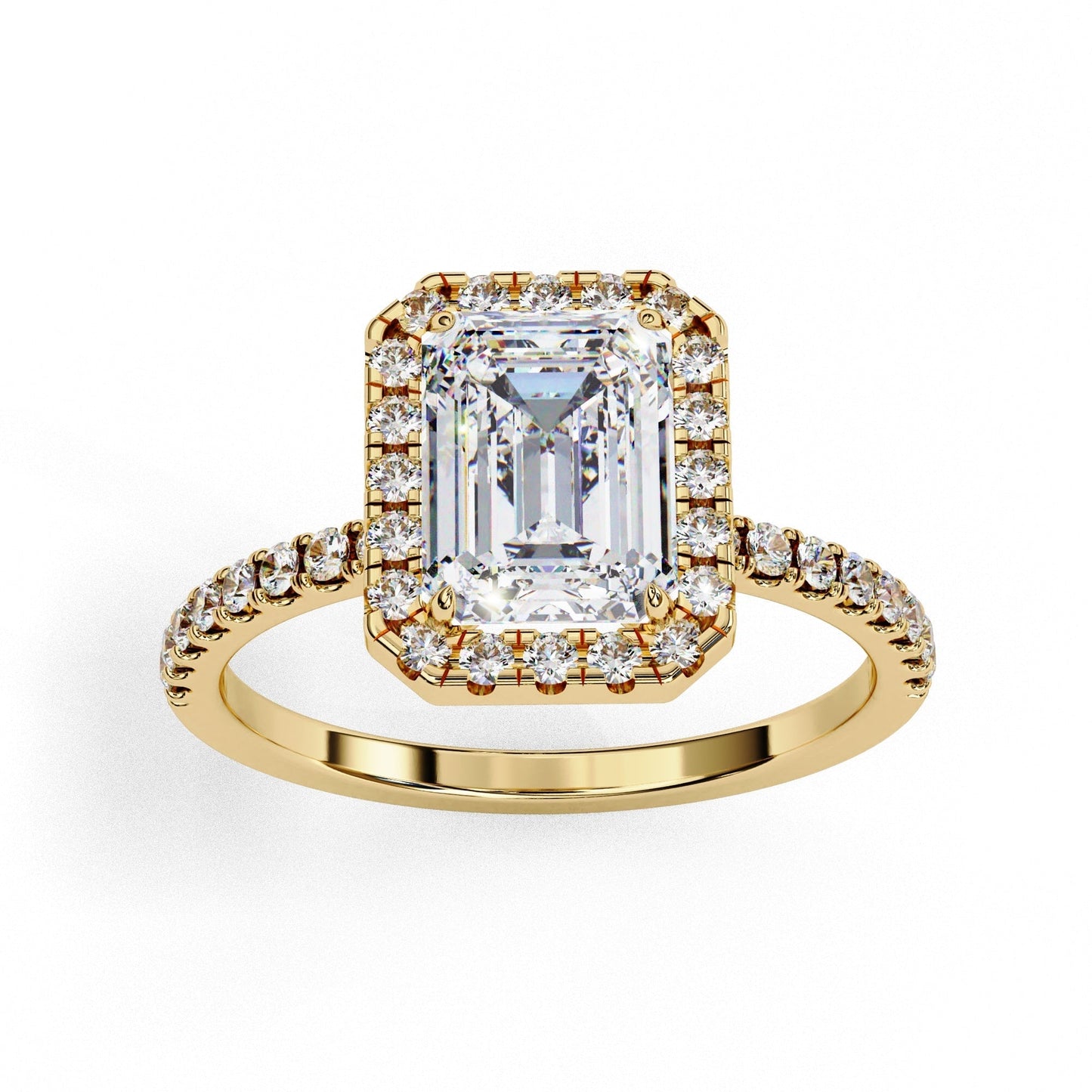 Classic Emerald Diamond Halo Engagement Ring