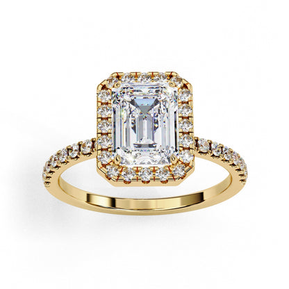 Classic Emerald Diamond Halo Engagement Ring
