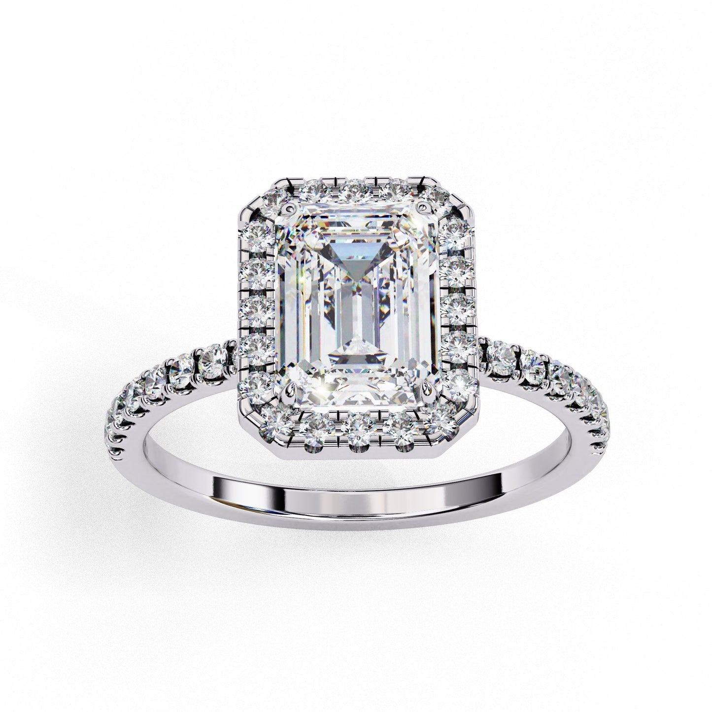 Classic Emerald Diamond Halo Engagement Ring