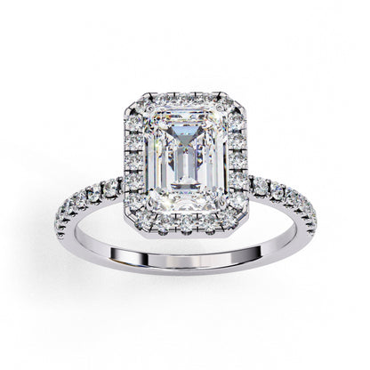 Classic Emerald Diamond Halo Engagement Ring