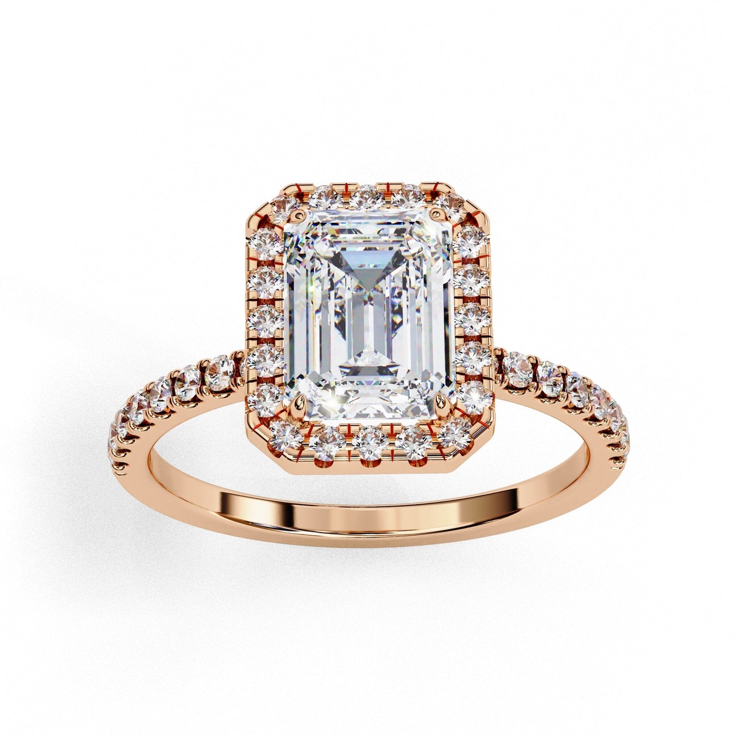 Classic Emerald Diamond Halo Engagement Ring