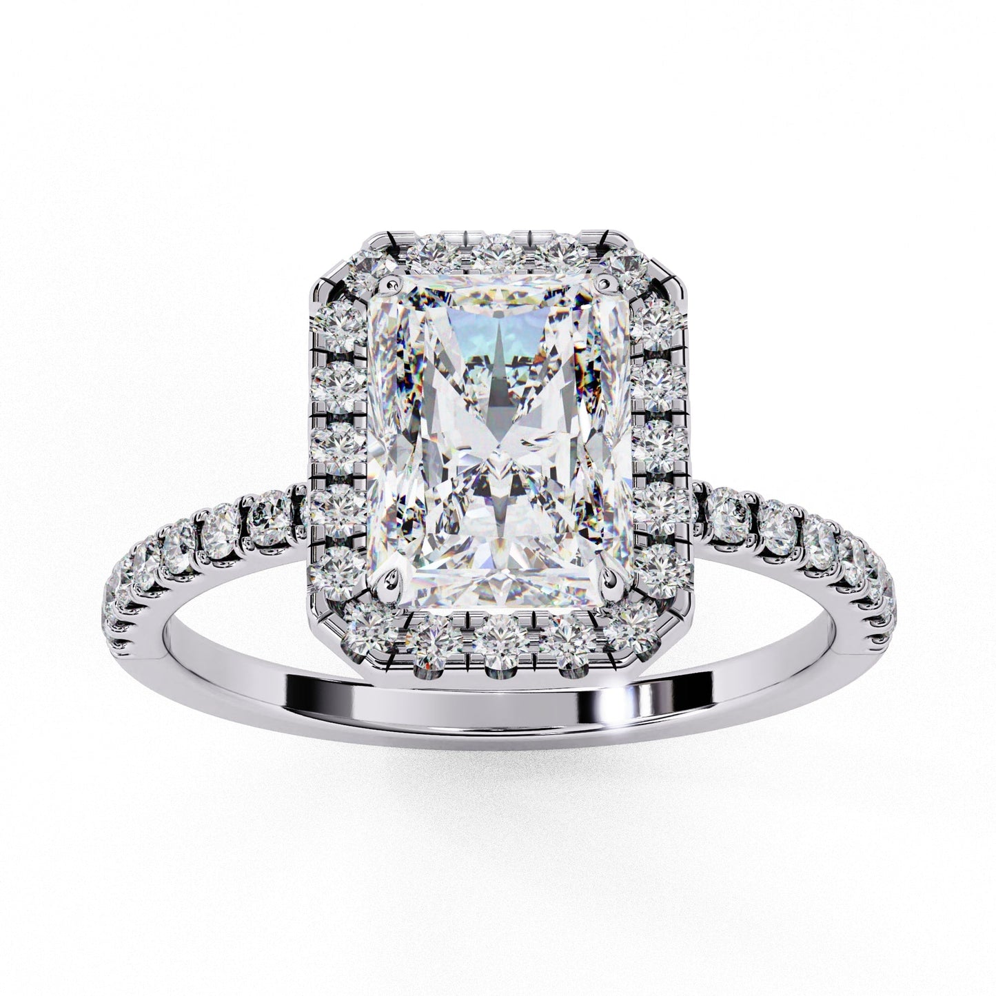 Radiant Cut Lab Diamond Engagement Ring With Halo Setting