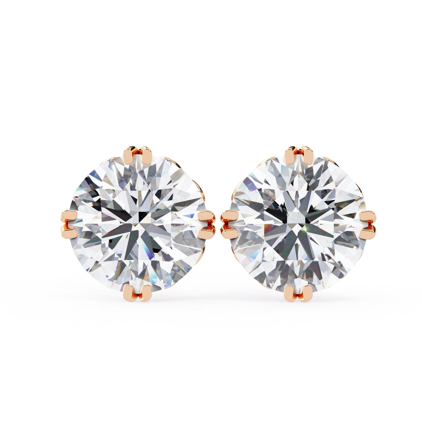 Round Brilliant Diamond Stud 4 Double Claw Prong Setting