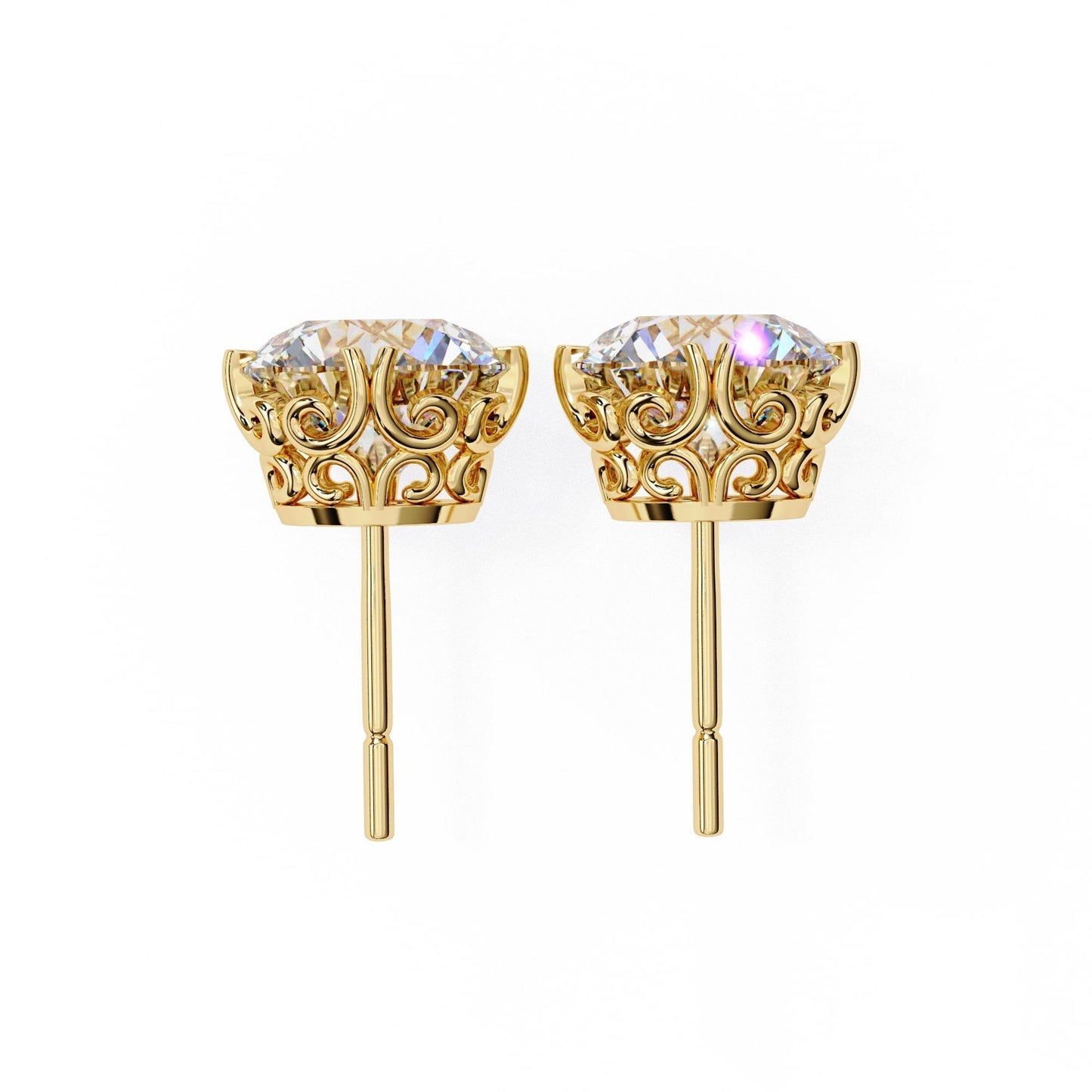Round Brilliant Diamond Stud 4 Double Claw Prong Setting