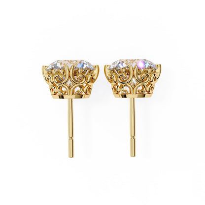 Round Brilliant Diamond Stud 4 Double Claw Prong Setting
