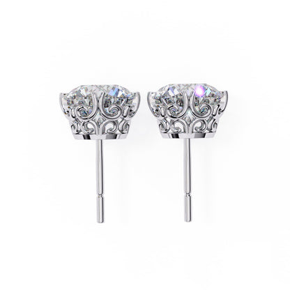 Round Brilliant Diamond Stud 4 Double Claw Prong Setting
