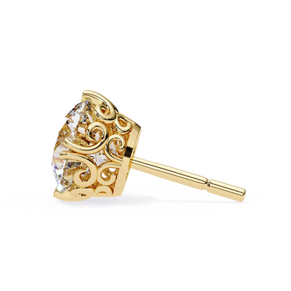 Round Brilliant Diamond Stud 4 Double Claw Prong Setting