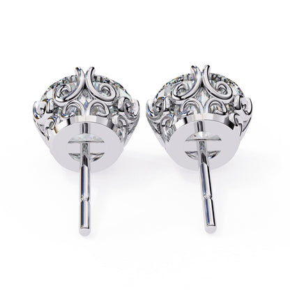Round Brilliant Diamond Stud 4 Double Claw Prong Setting
