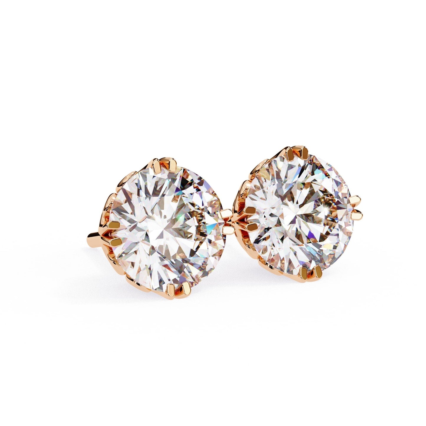 Round Brilliant Diamond Stud 4 Double Claw Prong Setting