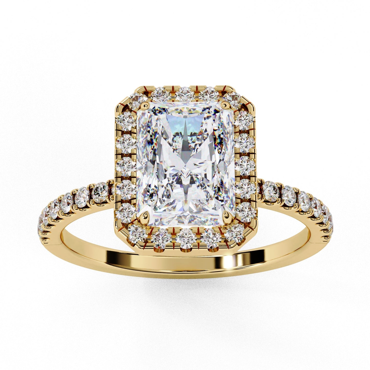 Radiant Cut Lab Diamond Engagement Ring With Halo Setting