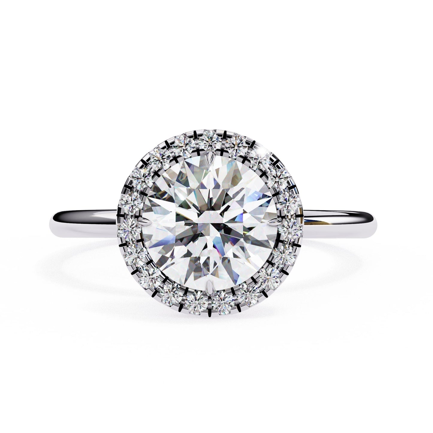 Diamond ring with a clear gemstone on a white background