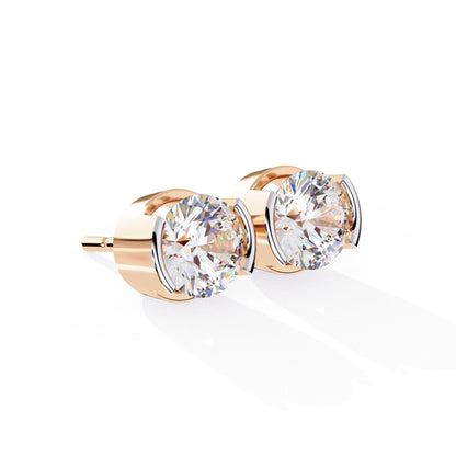 Lab Grown Round Diamond Half bezel Set Earrings