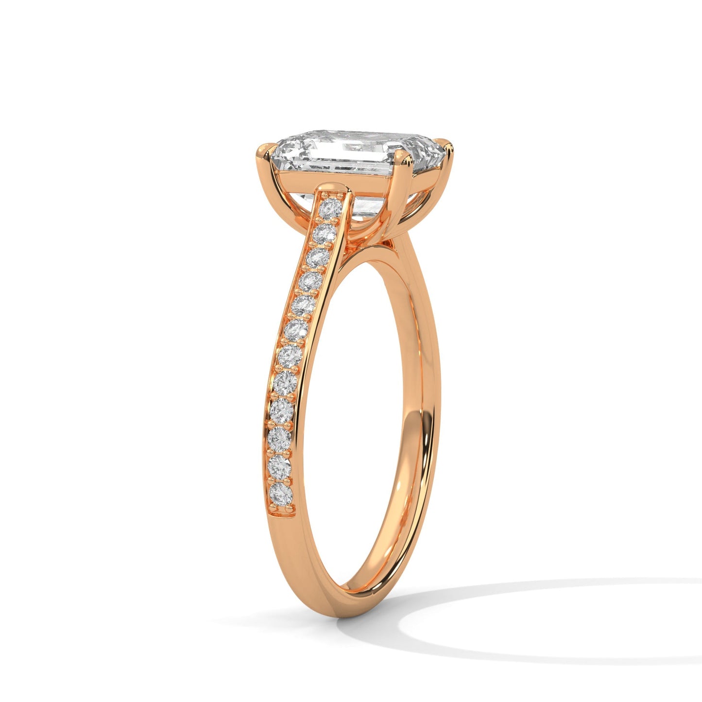 Emerald Cut Lab Diamond Solitaire Ring With Accent