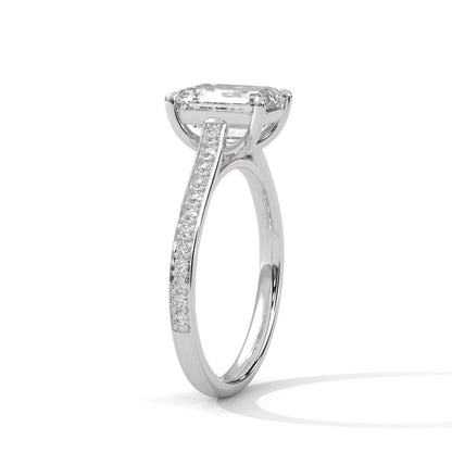 Emerald Cut Lab Diamond Solitaire Ring With Accent