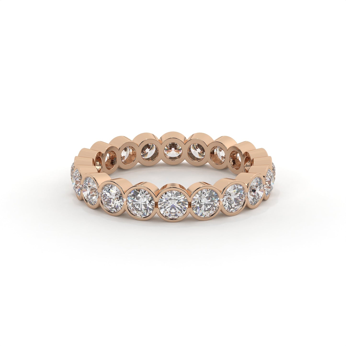 Rose gold ring with diamonds on a white background