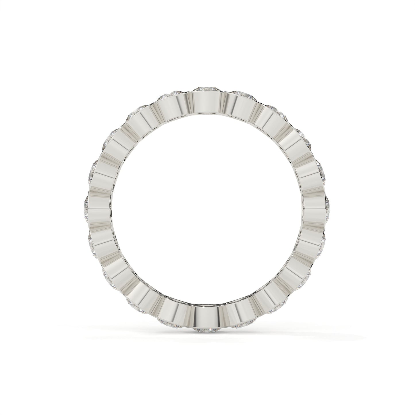 Silver ring with a textured band on a white background