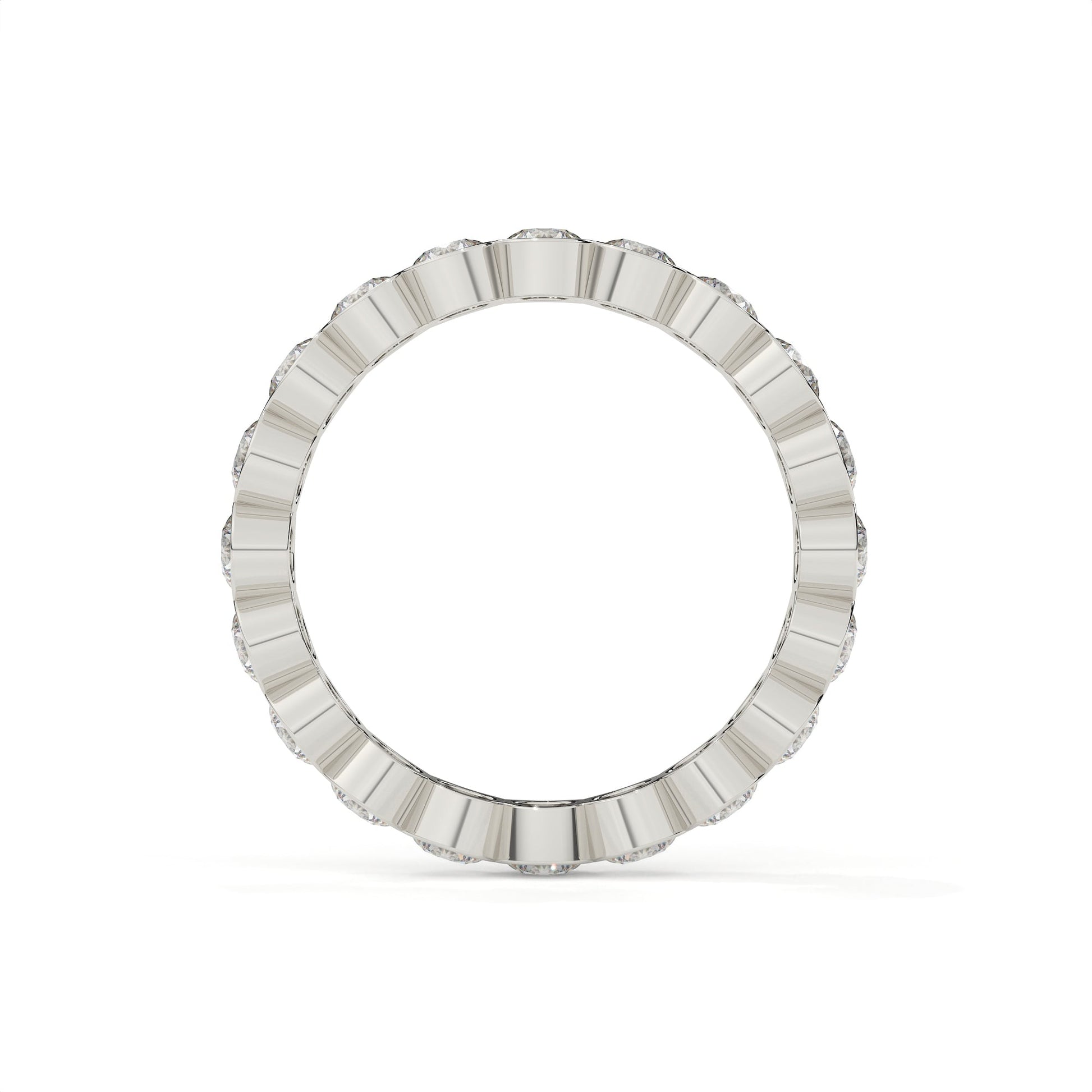 Silver ring with a textured band on a white background
