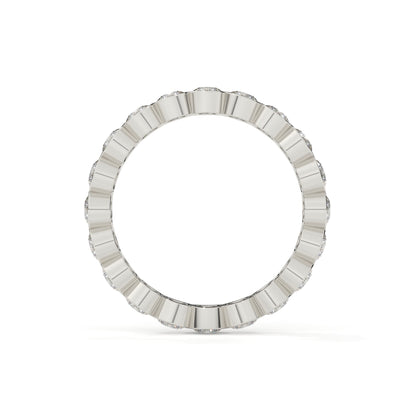 Silver ring with a textured band on a white background