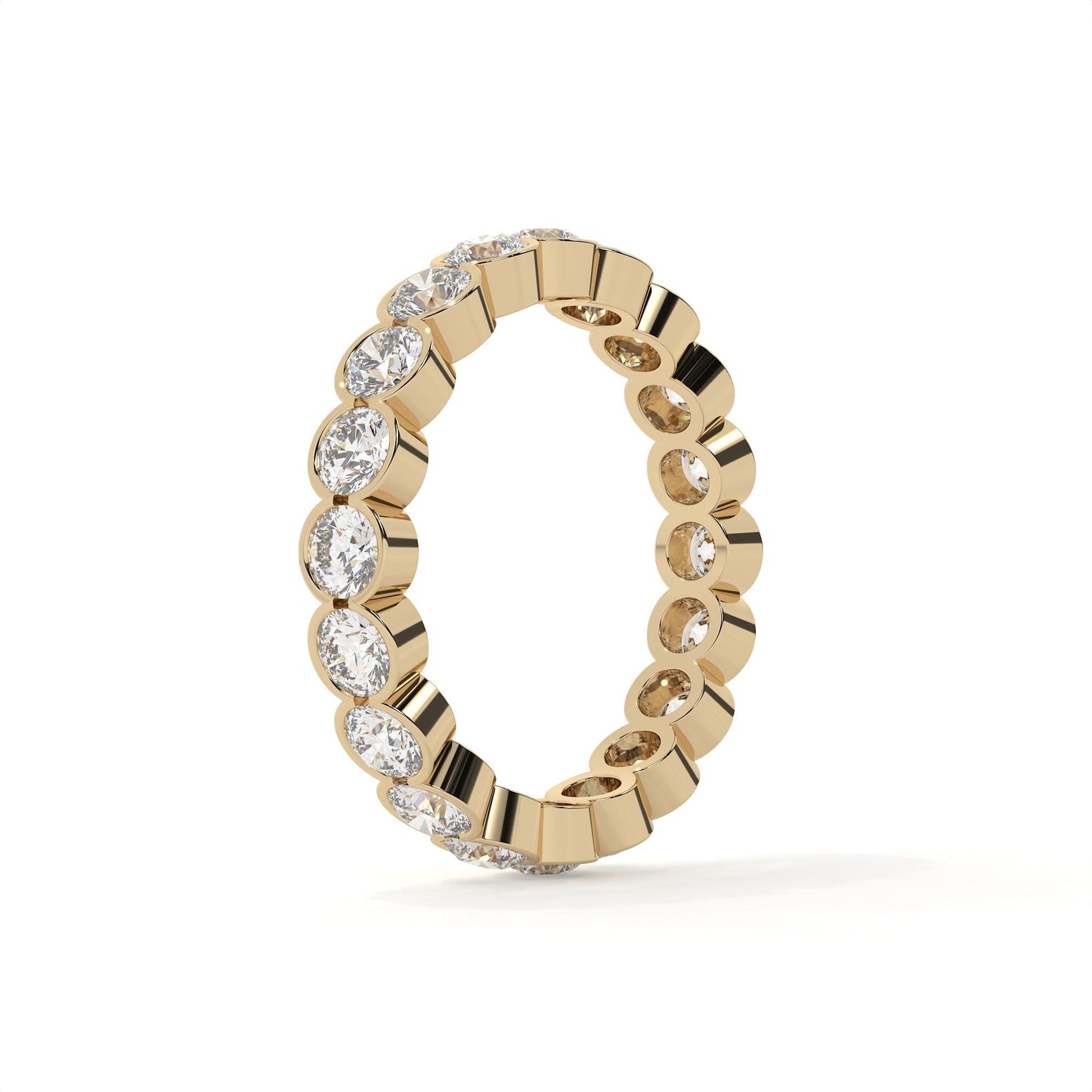 Gold ring with diamonds on a white background