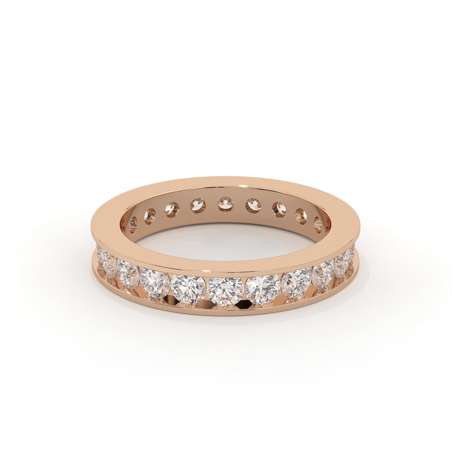 Rose gold ring with diamonds on a white background