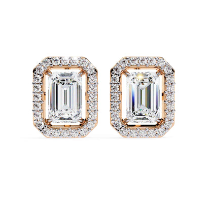 Halo Emerald Lab Diamond Stud Earrings