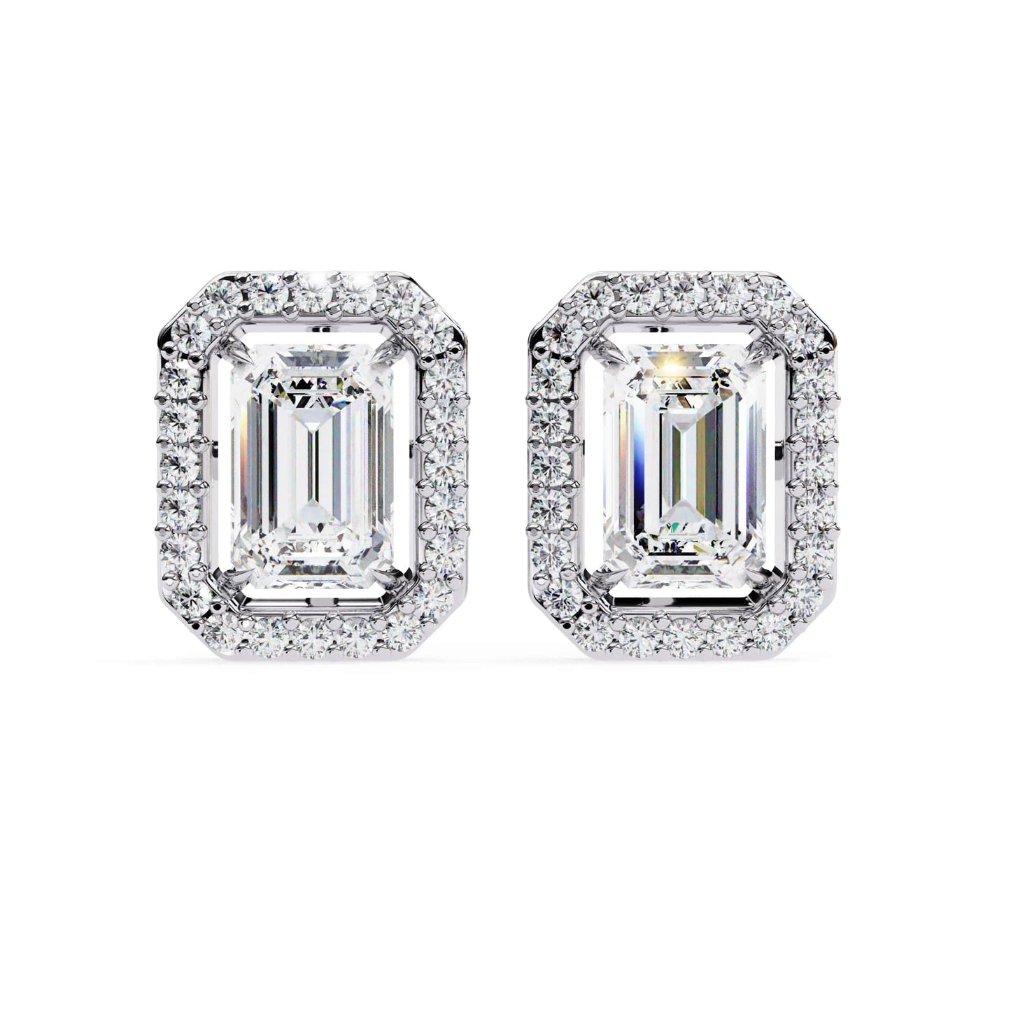 Halo Emerald Lab Diamond Stud Earrings