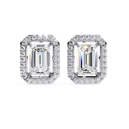 Halo Emerald Lab Diamond Stud Earrings