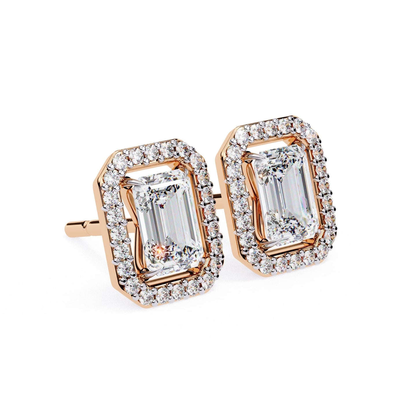 Halo Emerald Lab Diamond Stud Earrings