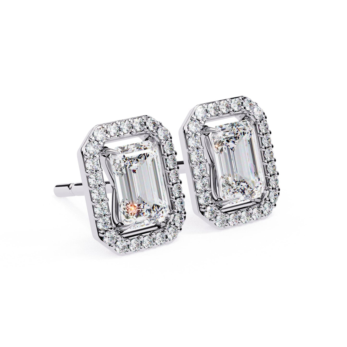 Halo Emerald Lab Diamond Stud Earrings