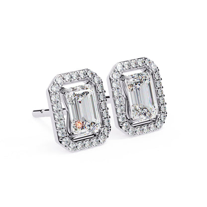 Halo Emerald Lab Diamond Stud Earrings