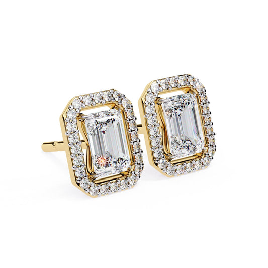 Halo Emerald Lab Diamond Stud Earrings