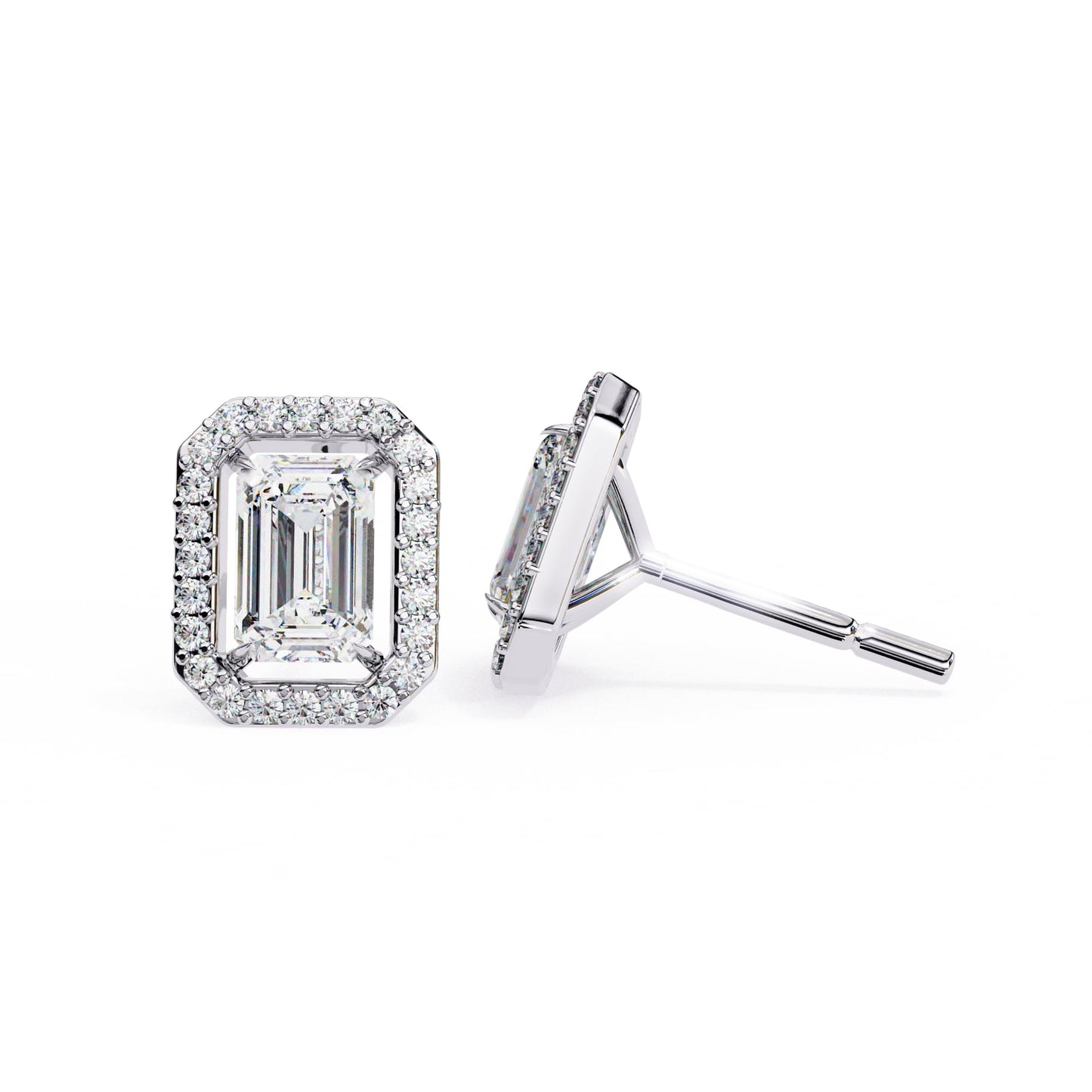 Halo Emerald Lab Diamond Stud Earrings