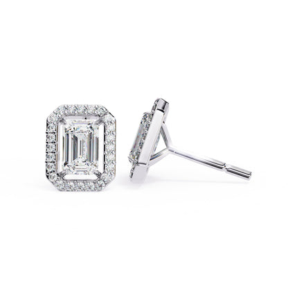 Halo Emerald Lab Diamond Stud Earrings