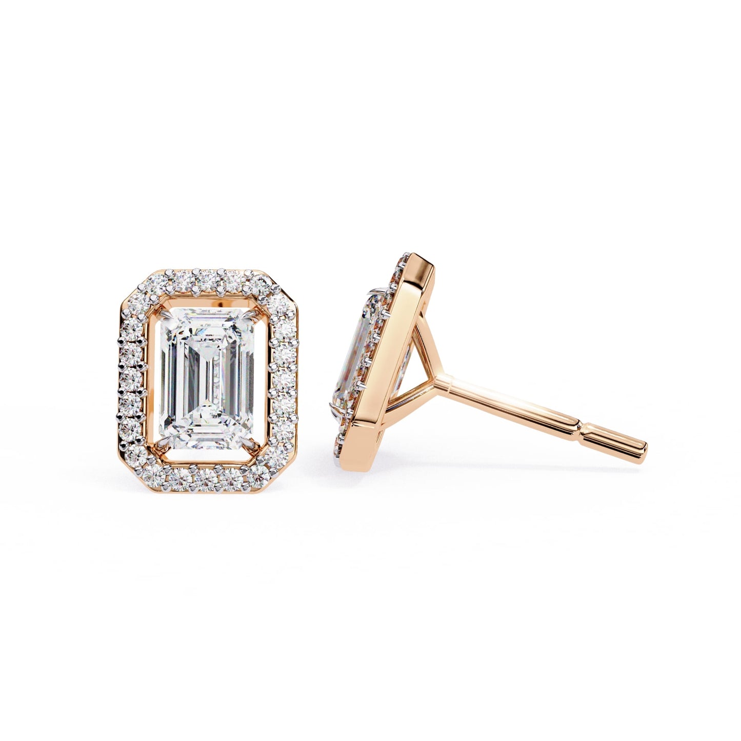 Halo Emerald Lab Diamond Stud Earrings