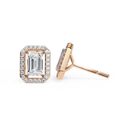 Halo Emerald Lab Diamond Stud Earrings