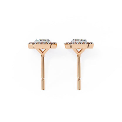 Halo Emerald Lab Diamond Stud Earrings