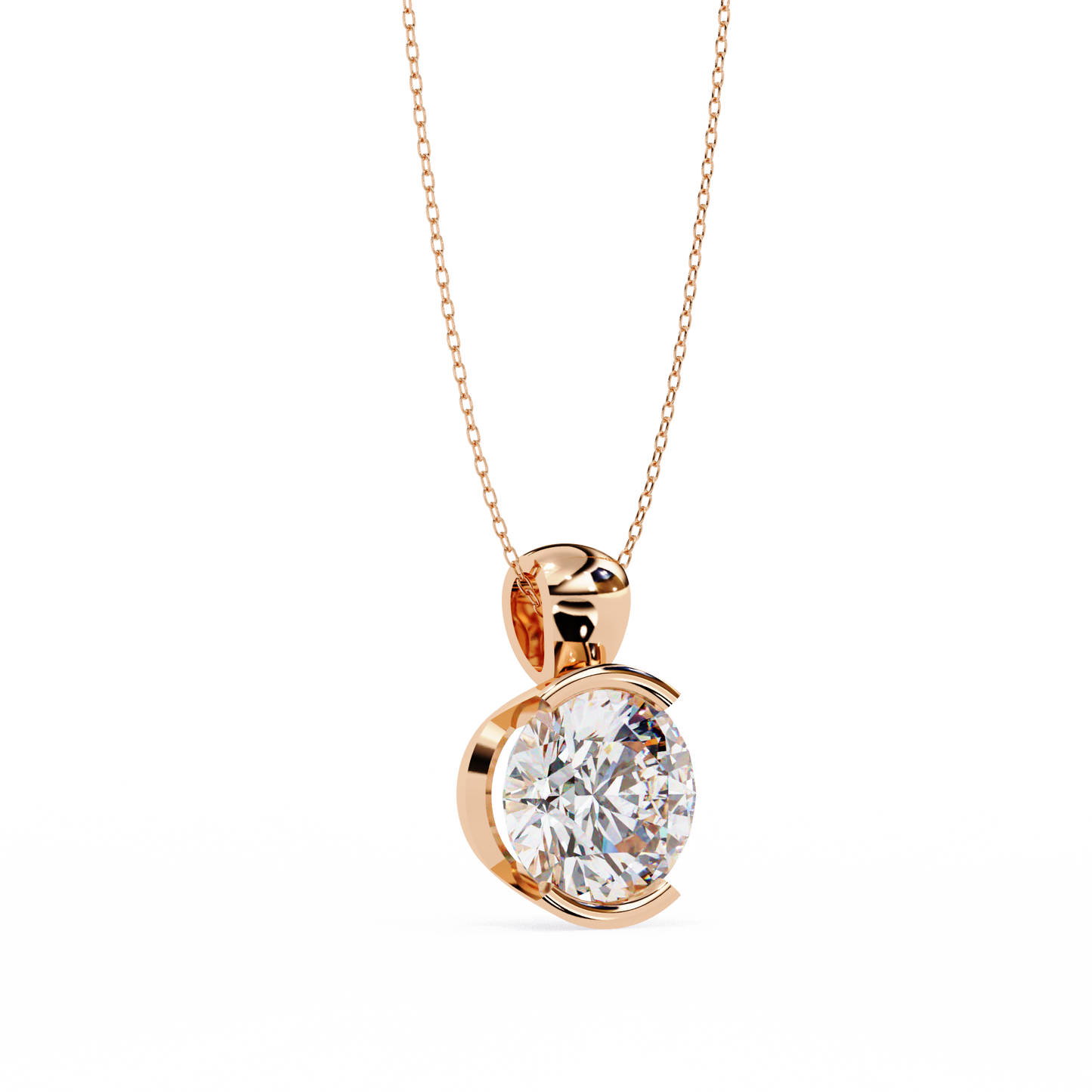 Round Lab Grown Diamond Half Bezel Pendant