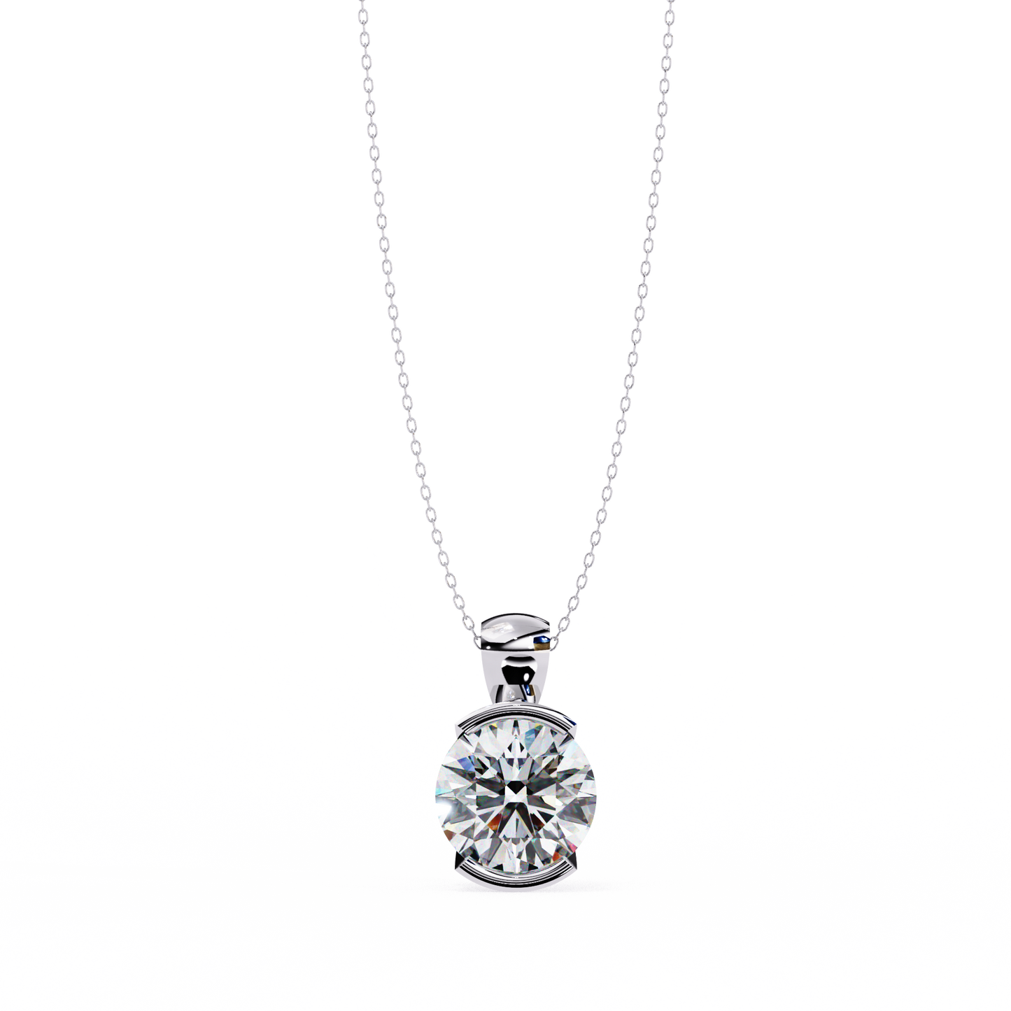 Round Lab Grown Diamond Half Bezel Pendant