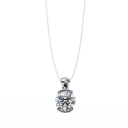 Round Lab Grown Diamond Half Bezel Pendant