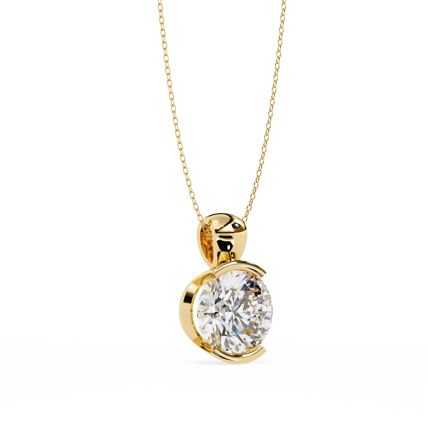 Round Lab Grown Diamond Half Bezel Pendant