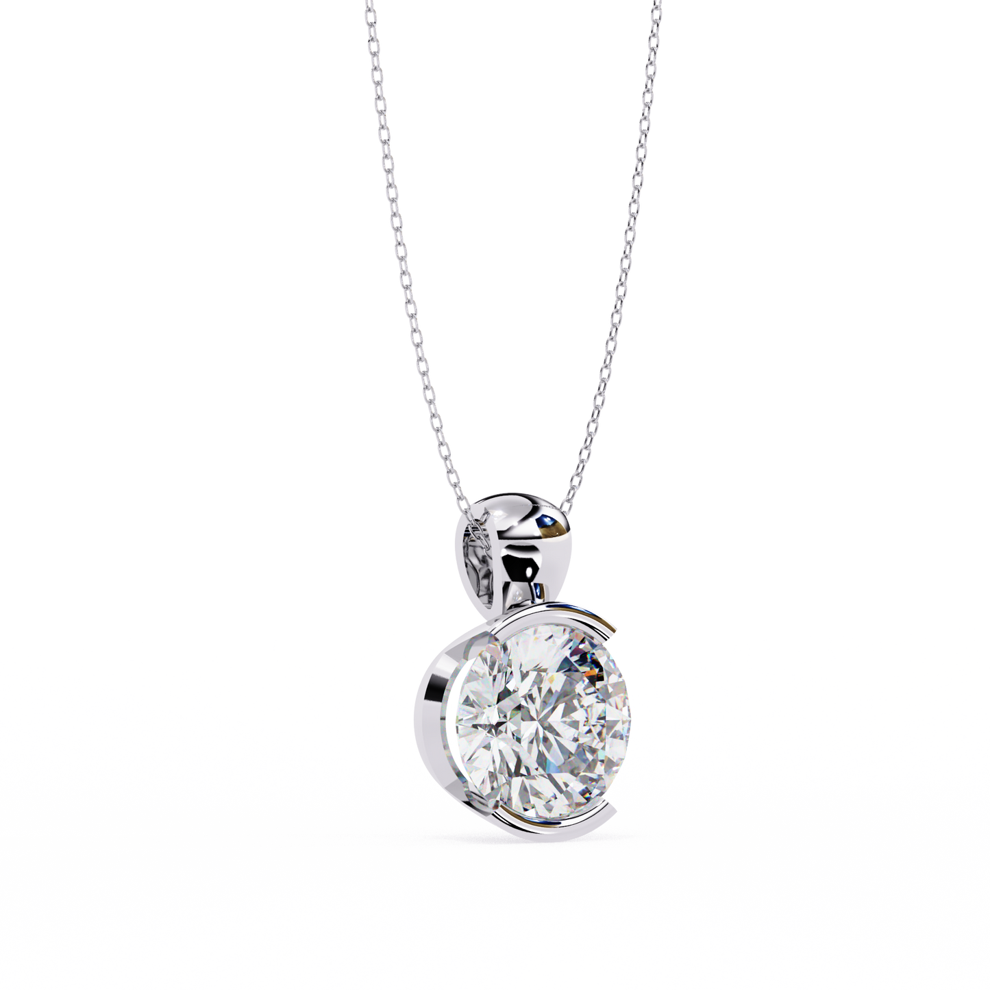 Round Lab Grown Diamond Half Bezel Pendant
